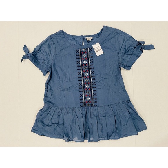 J Crew Women’s Sz 2 New Top Blue Embroidered Peplum Boho NWT - Picture 2 of 6